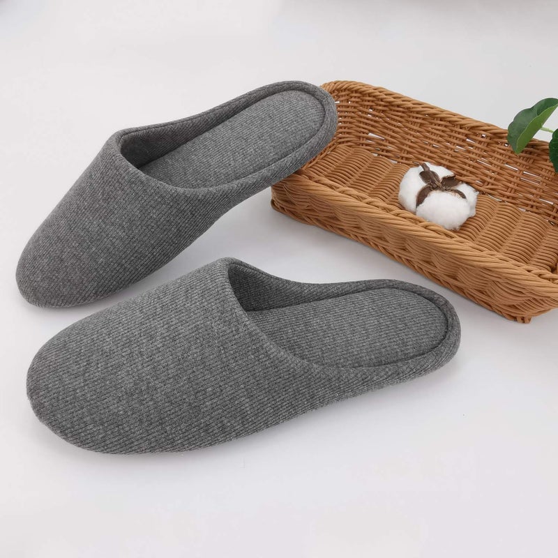 ofoot Women's Non-Slip House Slippers - Lightweight Cotton Memory Foam Indoor Slip-On, Machine Washable & Foldable Travel Design for Home, Yoga, Narrow/Wide Fit Options (8-Dark Grey, US 9-10) - Image 2